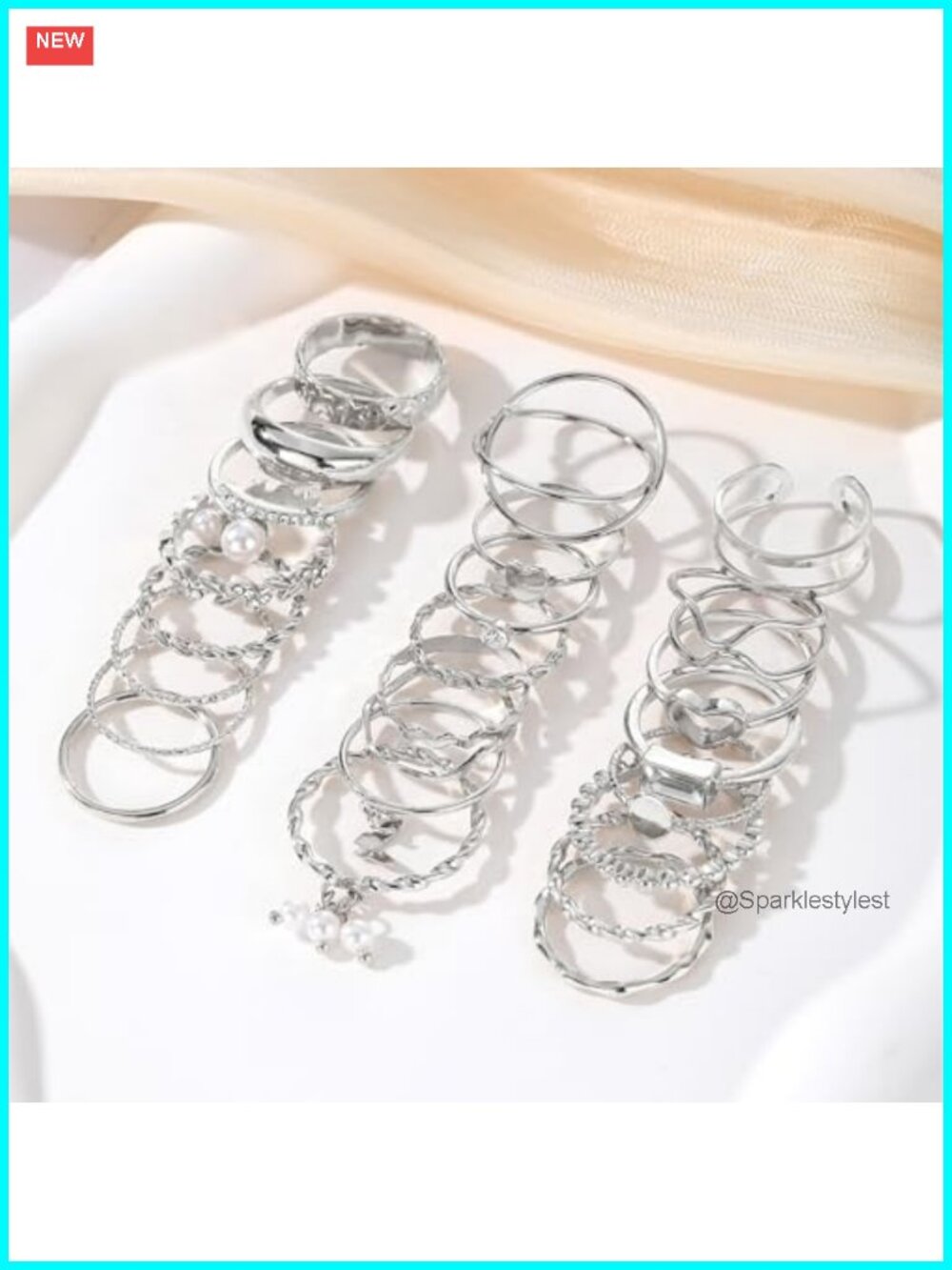 24pc Gold Stackable Knuckle Rings Set CZ Crystal Twist Midi Rings - Picture 5 of 6